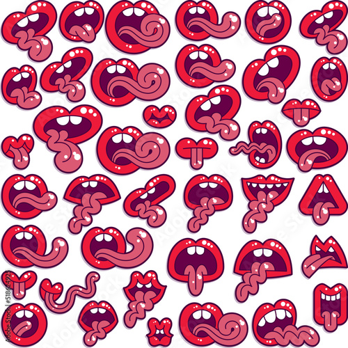 Mouth with Tongue. Set of Comic Drawings. Vector Illustration