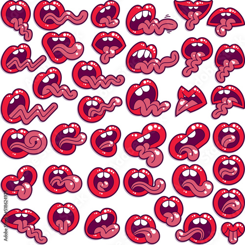 Mouth with Tongue. Set of Comic Drawings. Vector Illustration