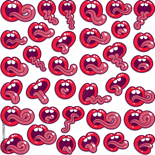 Mouth with Tongue. Set of Comic Drawings. Vector Illustration