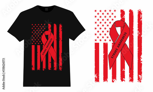 Fotografie, Obraz American Flag Stroke Awareness T Shirt Design