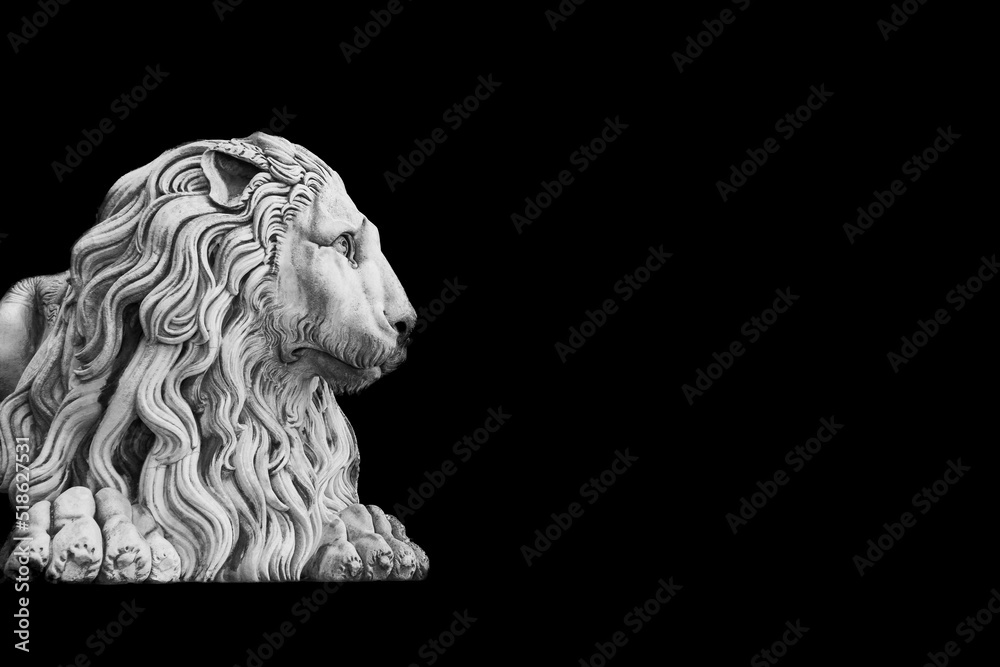 Antique lion statue , made of stone, with copy space. Concept security, safety, guard.