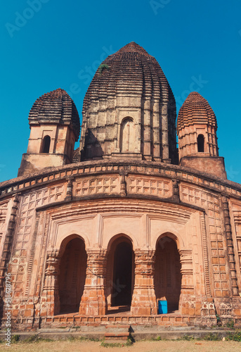The historic terracotta made Pancharatna temple, also known as Ras Mandir, an ancient Hindu temple in Garh Panchakot, Purulia, West Bengal. Now it is a historical heritage property after restoration. photo