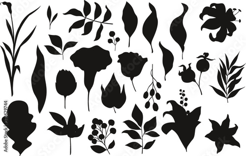 Set of Vintage hand drawn floral Vectors Silhouettes