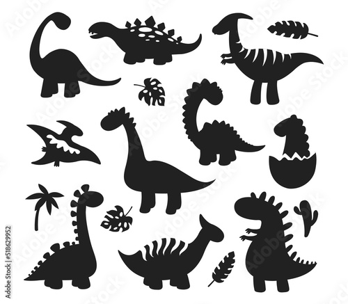 Dinosaur Cartoon cute baby dyno triceratops prehistoric Vectors Silhouettes