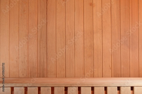 Wooden Texture background coming from natural tree. Interior Wood Backdrop. Timber Shelf.  Sauna Wall Interior Background. Indoor. Copy Space photo
