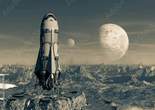 Fototapeta Naklejka Na Ścianę i Meble -  rocket on the red planet is ready to take off with copy view