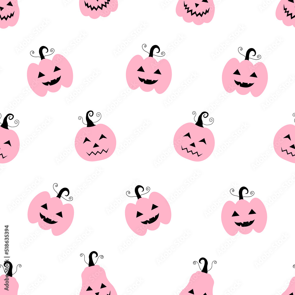 Seamless pattern pink pumpkin Halloween vector illustration
