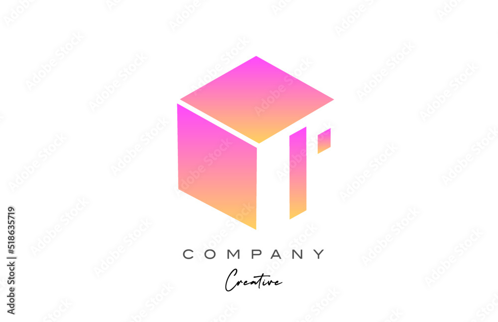 pink yellow I letter alphabet letter logo icon design. Creative cube design template for company and business