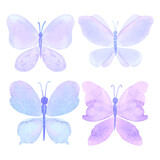 Watercolor purple butterfly set. Vector illustration