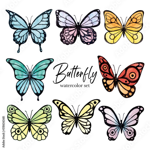 Colorful butterfly's watercolor set. Watercolor illustration © Юлия Устюгова