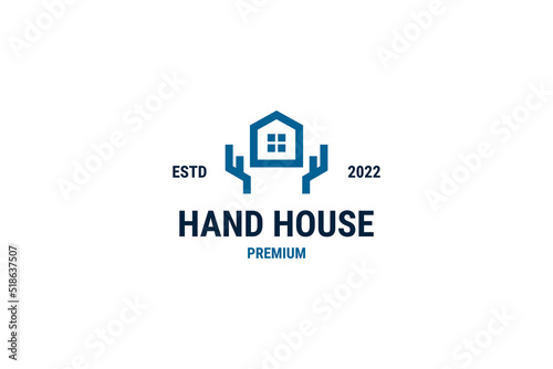 Flat hand house logo design vector template illustration idea