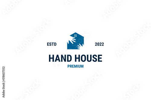 Flat hand house logo design vector template illustration idea