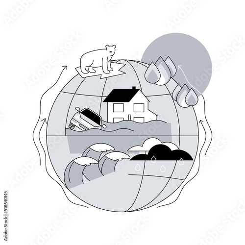 Sea level rise abstract concept vector illustration. World ocean rise report, global sea level data, water lifting cause, flood consequence, melting ice, environmental problem abstract metaphor.