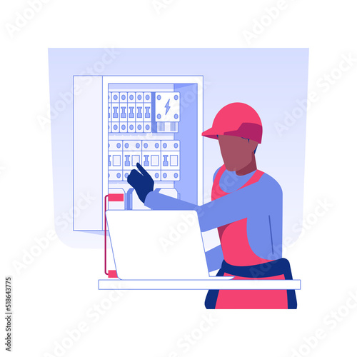 Testing of electrical wiring isolated concept vector illustration. Engineer with laptop make PAT test, interior works with voltage, industrial electrician, energy maintenance vector concept.