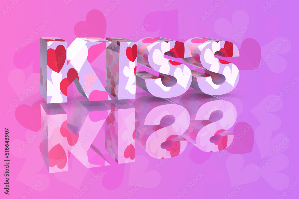 Kiss 3D Render on pink heart background Kiss 3D Render on pink heart background