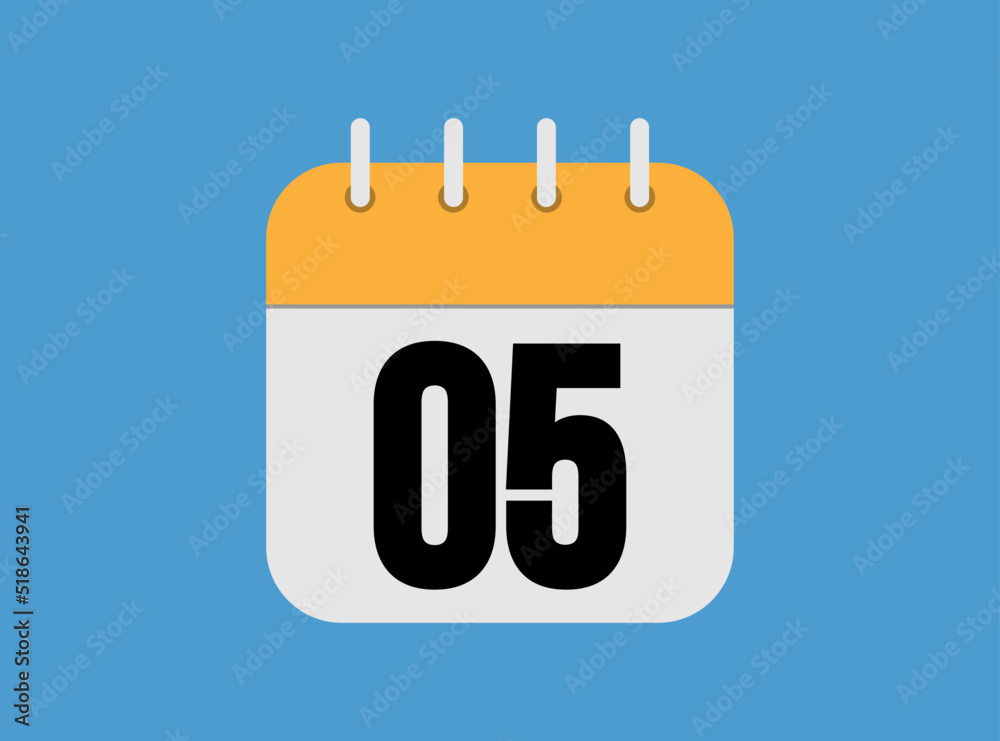 Day 5 calendar icon. Orange Calendar Page on Blue Background. Simple vector illustration. Day 5 calendar icon. Orange Calendar Page on Blue Background. Simple vector illustration.