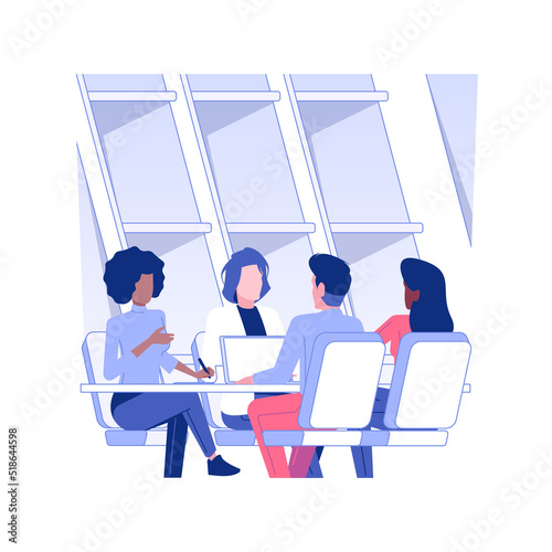 Airport meeting room isolated concept vector illustration. Group of multiethnic people in negotiations face-to-face in airport, business class travel, diverse partners meeting vector concept.