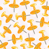 Yellow pushpin watercolor seamless pattern. Template for decorating designs and illustrations.