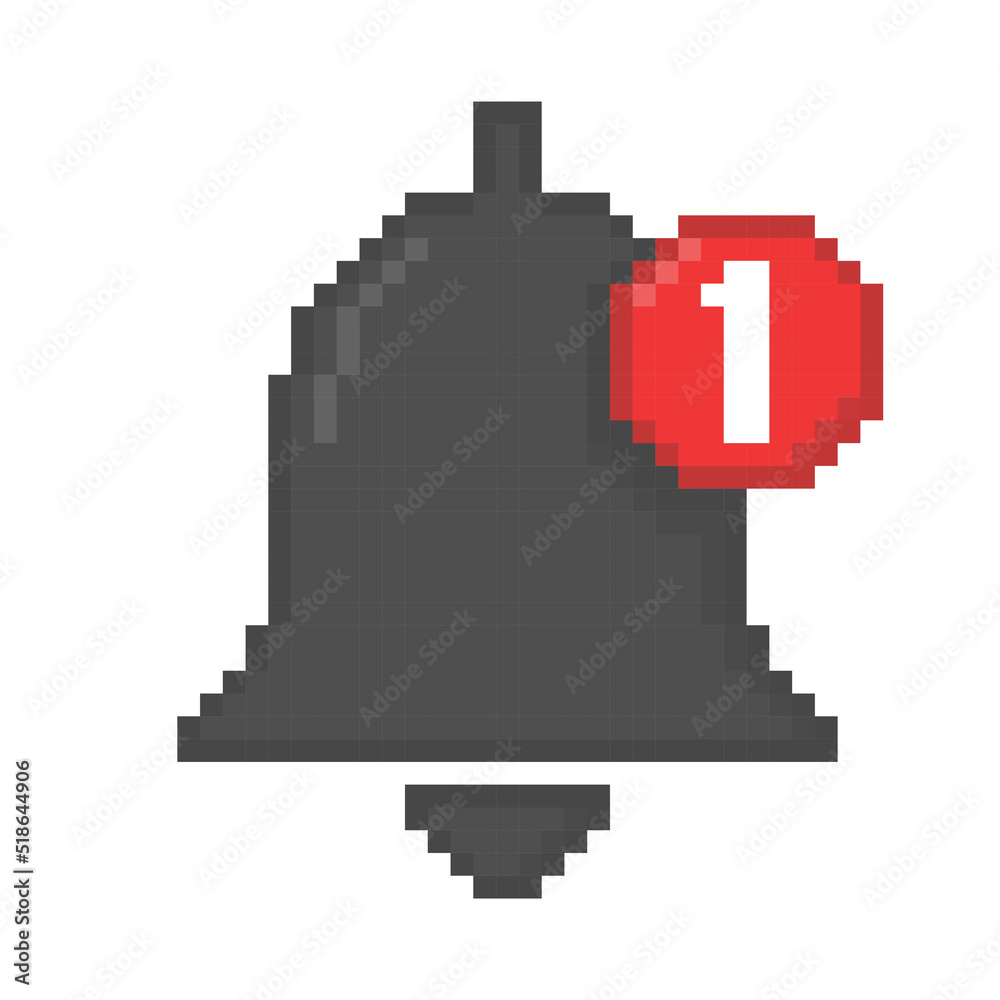 The pixel icon of the message bell. Doorbell icons for applications such as call alert or subscriber alarm symbol, channel reminder calls. The pixel icon of the message bell. Doorbell icons for applications such as call alert or subscriber alarm symbol, channel reminder calls.