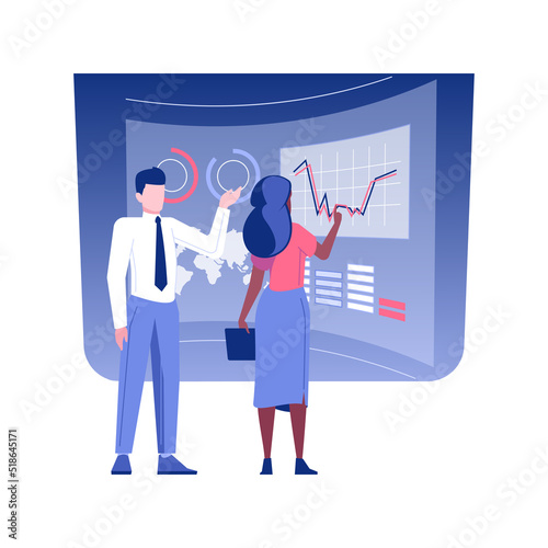 Business innovation isolated concept vector illustration. Group of colleagues creating innovations in their project, business etiquette, corporate culture, company rules vector concept.