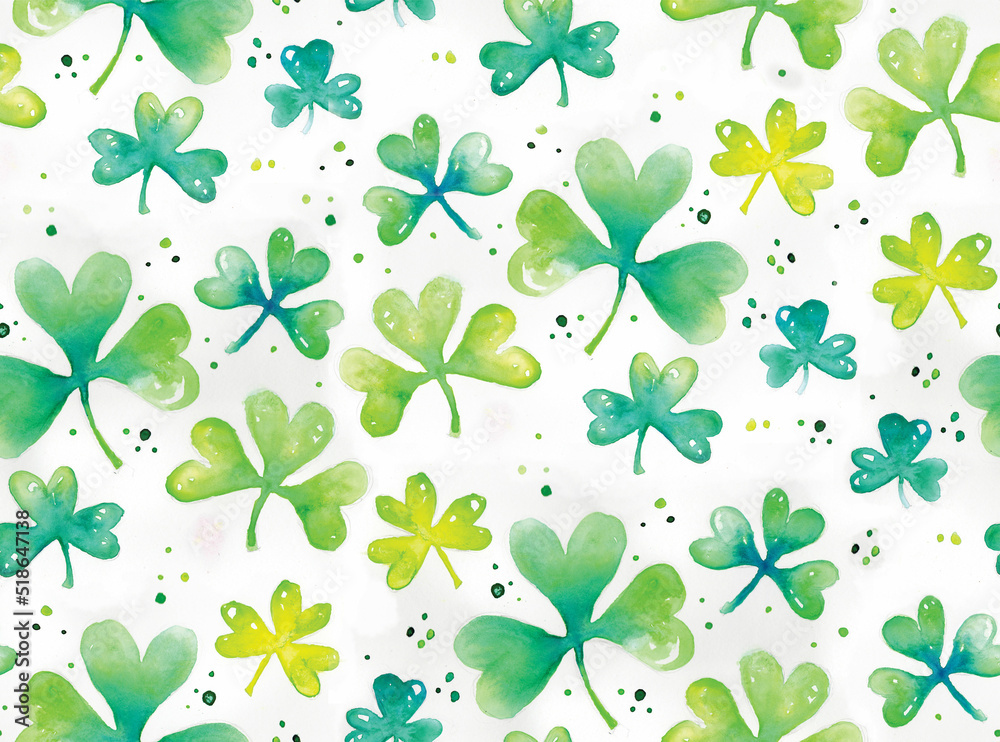 Beautiful, hand-painted clovers in a repeat pattern. Perfect for Saint Patrick's Day.