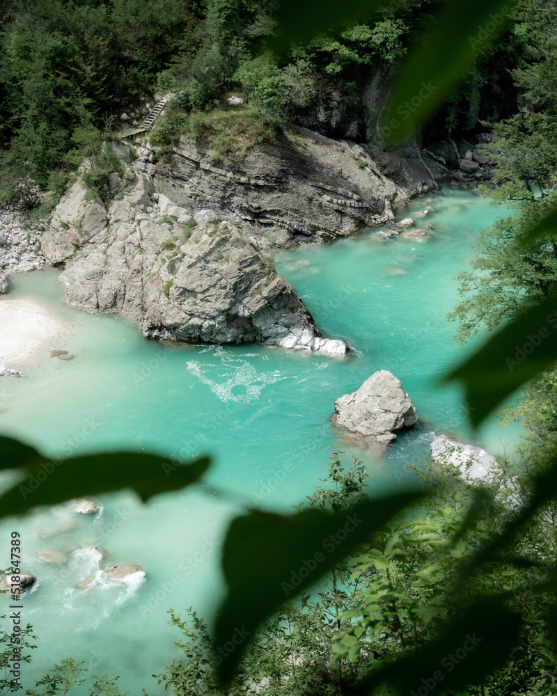 turquoise Soca River in the mountains of Slovenia turquoise Soca River in the mountains of Slovenia