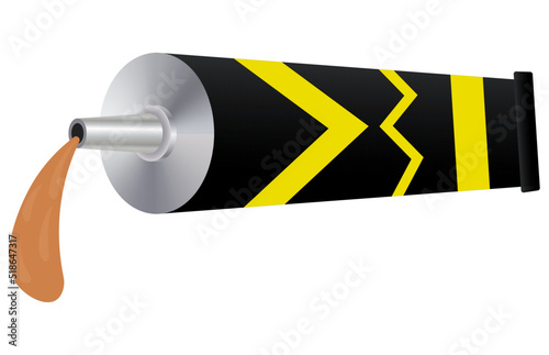 black and yellow tube of glue with leaking glue