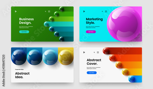 Vivid 3D spheres booklet concept bundle. Bright banner design vector template set.