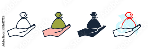 Money bag in hand icon logo vector illustration. finance symbol template for graphic and web design collection