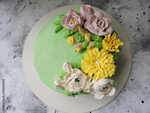 homemade cake with flowers on top