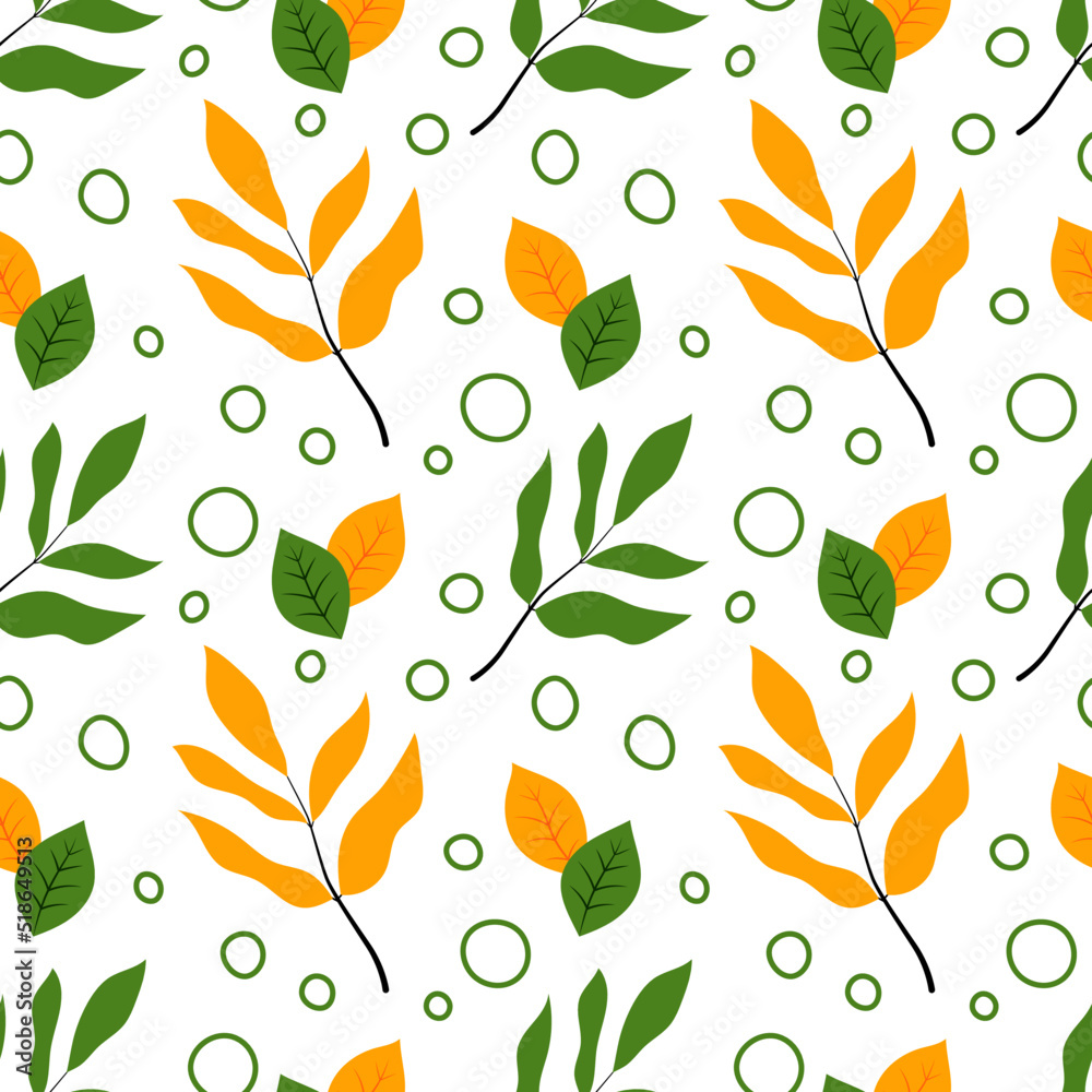 Seamless pattern with cartoon autumn leaves, decoration elements. Forest, vector flat style. nature theme. hand drawing. design for fabric, textile, wrapper, print