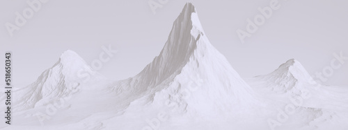 Three mountain peaks abstract white 3d rendering panorama photo