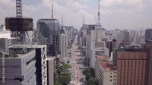 Drone aerial view of modern corporate buildings on Avenida Paulista street, Sao Paulo city. 4k photo