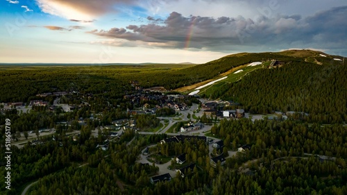 Levi town, sunny summer evening with a rainbow 01