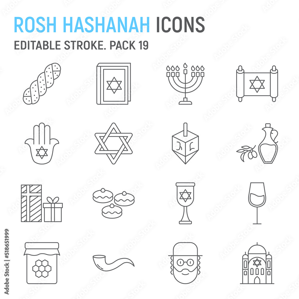 Rosh Hashanah line icon set, hanukkah collection, vector graphics, logo ...