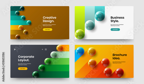 Simple realistic spheres presentation template bundle. Abstract book cover design vector concept collection.