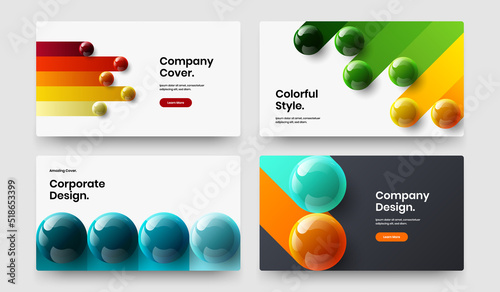 Colorful realistic balls brochure layout composition. Clean annual report vector design illustration bundle.