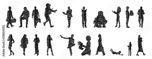 Vector silhouettes, Outline silhouettes of people, Contour drawing, people silhouette, Icon Set Isolated, Silhouette of sitting people, Architectural set	

