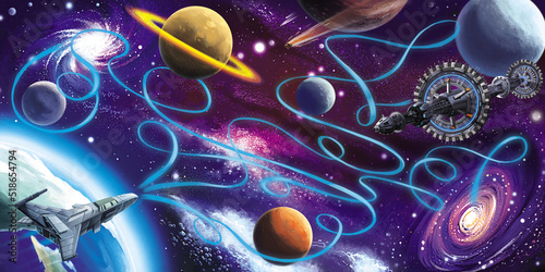 Space background with planets and spaceships.
Solar system