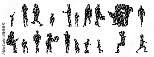 Vector silhouettes, Outline silhouettes of people, Contour drawing, people silhouette, Icon Set Isolated, Silhouette of sitting people, Architectural set	
