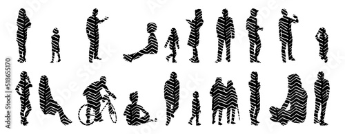 Vector silhouettes, Outline silhouettes of people, Contour drawing, people silhouette, Icon Set Isolated, Silhouette of sitting people, Architectural set	

