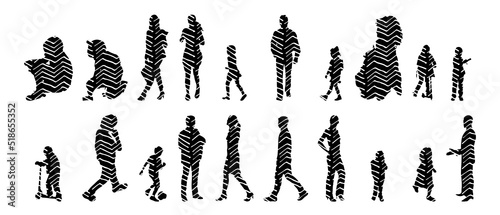 Vector silhouettes, Outline silhouettes of people, Contour drawing, people silhouette, Icon Set Isolated, Silhouette of sitting people, Architectural set	
