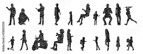 Vector silhouettes, Outline silhouettes of people, Contour drawing, people silhouette, Icon Set Isolated, Silhouette of sitting people, Architectural set	
