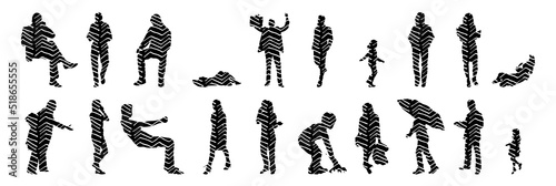 Vector silhouettes, Outline silhouettes of people, Contour drawing, people silhouette, Icon Set Isolated, Silhouette of sitting people, Architectural set	
