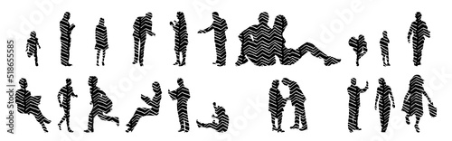 Vector silhouettes, Outline silhouettes of people, Contour drawing, people silhouette, Icon Set Isolated, Silhouette of sitting people, Architectural set	
