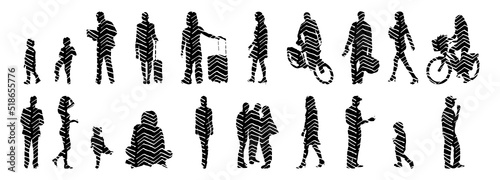 Vector silhouettes, Outline silhouettes of people, Contour drawing, people silhouette, Icon Set Isolated, Silhouette of sitting people, Architectural set	

