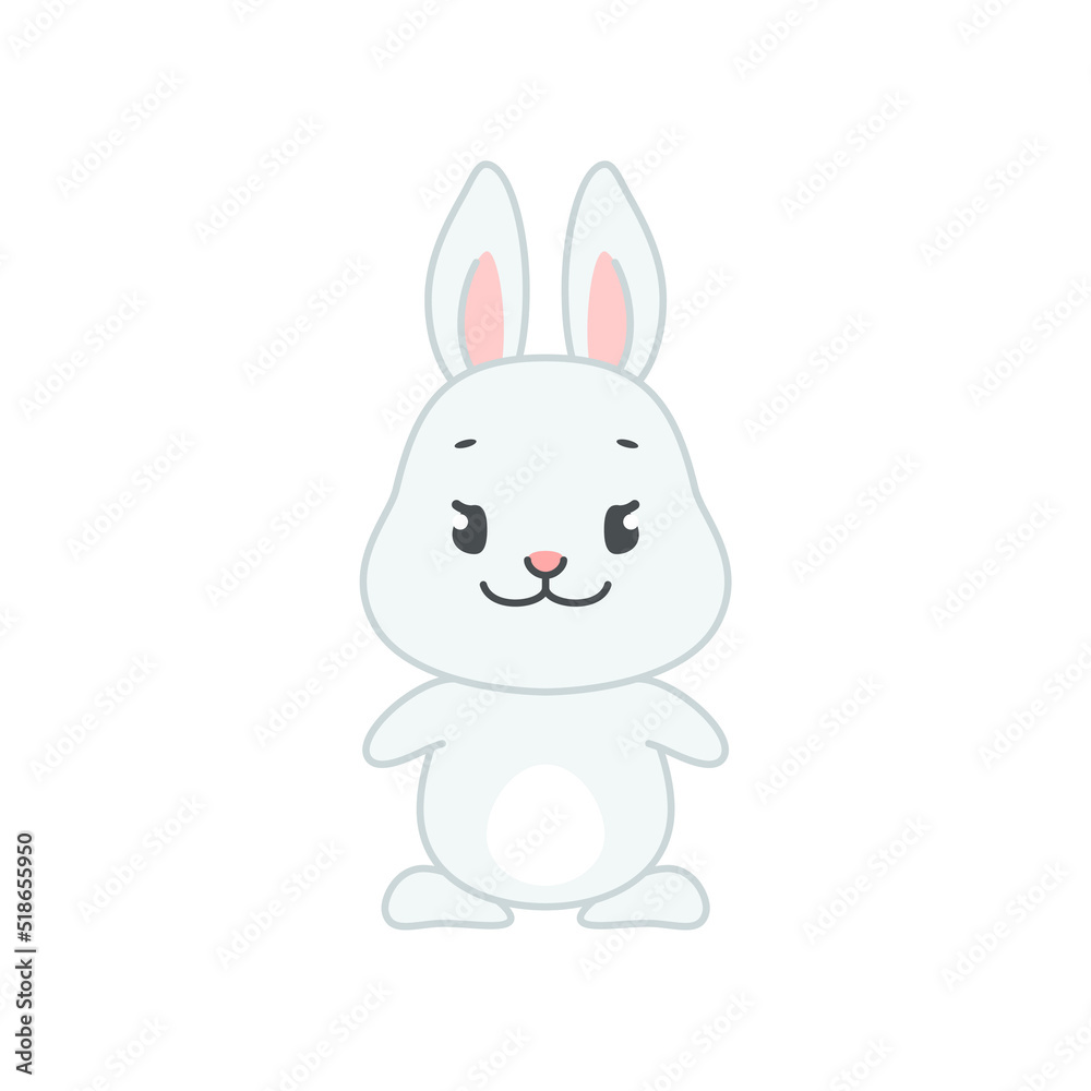 Cute smiling bunny. Flat cartoon illustration of a little gray rabbit isolated on a white background. Vector 10 EPS. Cute smiling bunny. Flat cartoon illustration of a little gray rabbit isolated on a white background. Vector 10 EPS.