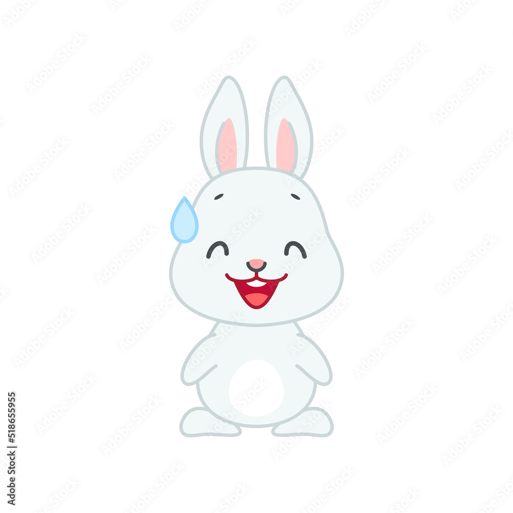 Cute nervous bunny. Flat cartoon illustration of a little gray rabbit smiling with cold sweat isolated on a white background. Vector 10 EPS.
Cute nervous bunny. Flat cartoon illustration of a little gray rabbit smiling with cold sweat isolated on a white background. Vector 10 EPS.