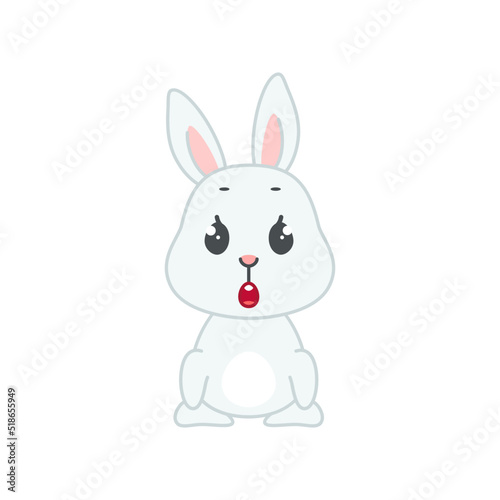 Cute surprised bunny. Flat cartoon illustration of a funny little astonished rabbit isolated on a white background. Vector 10 EPS.