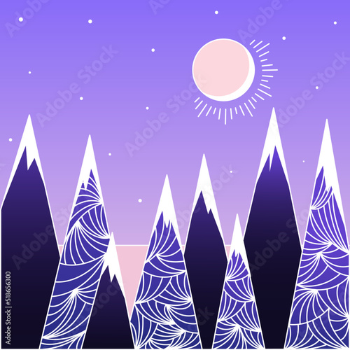 christmas landscape  christmas night landscape  winter landscape with christmas tree  winter landscape with trees  night landscape with mountains  black and white illustration with mountains